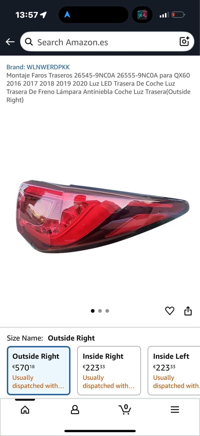 Infinity Qx60  Piloto trasero derecho