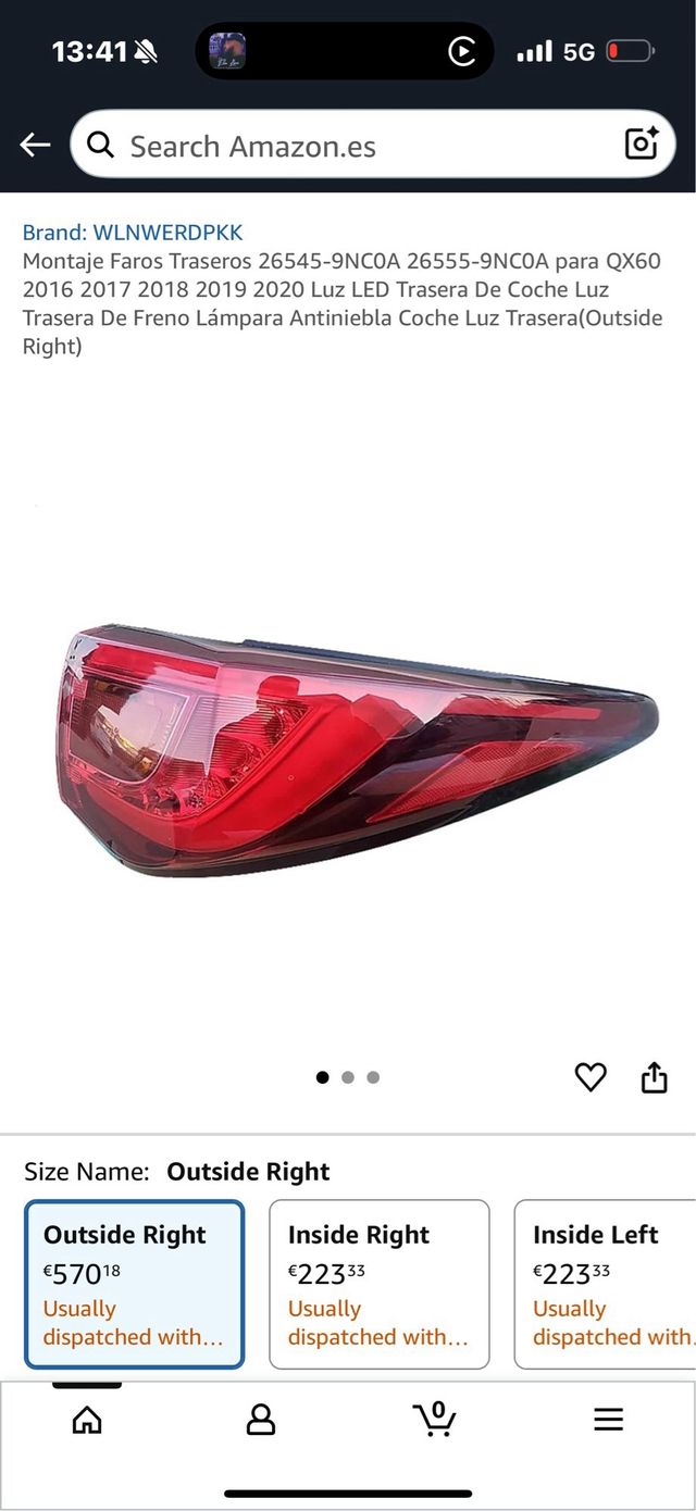 Infinity Qx60  Piloto trasero derecho