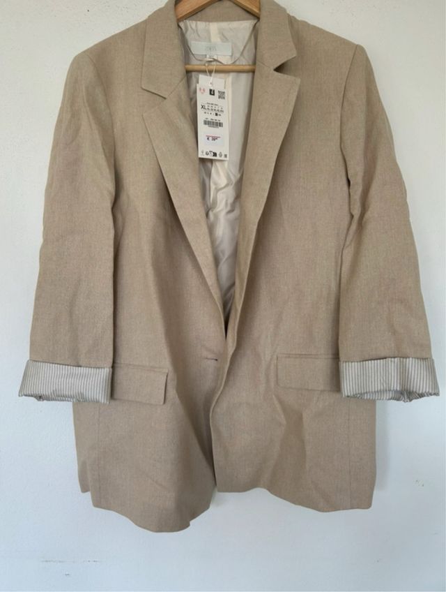 Blazer Zara Lino Oversize Beige Talla XL