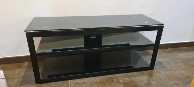 Mesa TV Cristal Negro y Metal