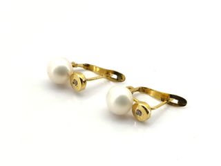 pendientes oro 18k con piedra con circonita,perla