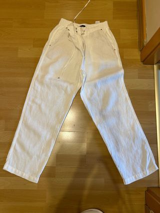 Pantalón Massimo Dutti Lino Blanco