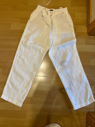 Pantalón Massimo Dutti Lino Blanco
