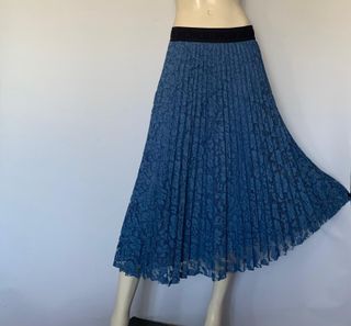 Falda Carolina Herrera Azul Encaje Plisada