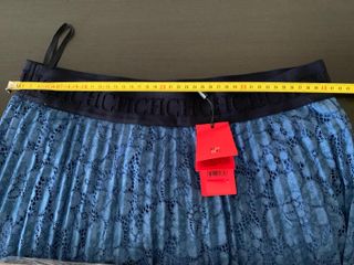 Falda Carolina Herrera Azul Encaje Plisada