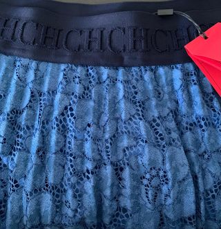 Falda Carolina Herrera Azul Encaje Plisada