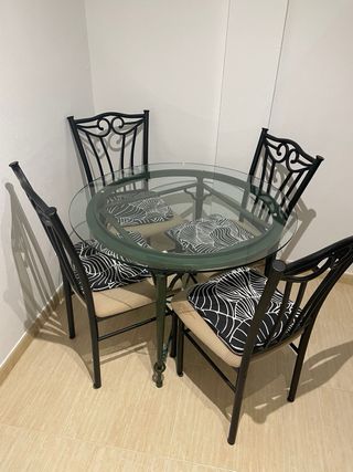 tavolo rotondo, vetro, ferro battuto, patina  
