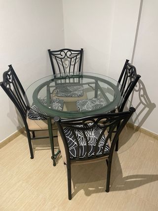 tavolo rotondo, vetro, ferro battuto, patina  
