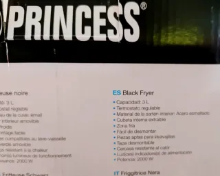 Freidora Princess Negra 3L, freidora tradicional.