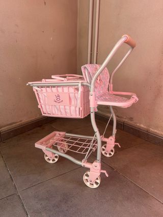 Carrito de compra para muñecas rosa
