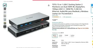 Docking Station TOTU 15 Puertos USB-C HDMI DP