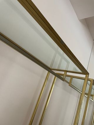 Stender espositore metallo dorato e vetro