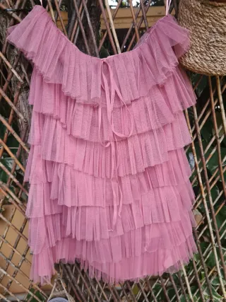 Falda rosa nude volantes fiesta talla única
