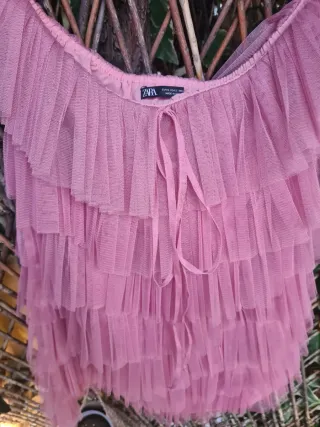 Falda rosa nude volantes fiesta talla única