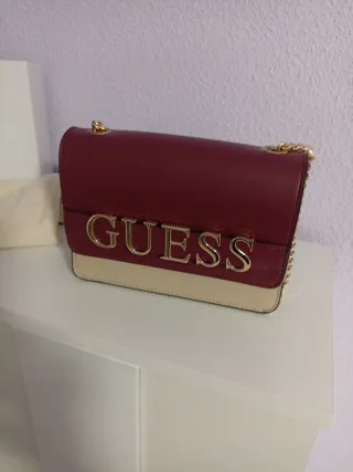 Bolso Guess auténtico burdeos y beige.