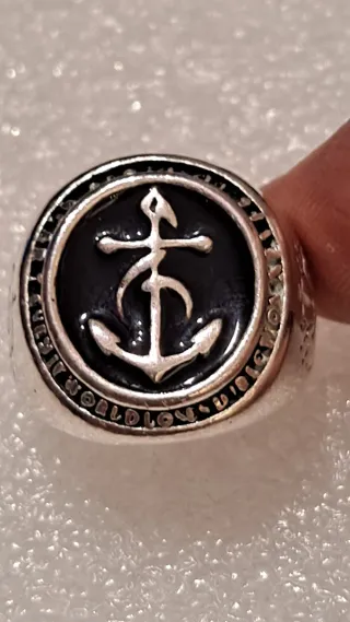 Anillo Sello Naval Acero y Aleación Plata