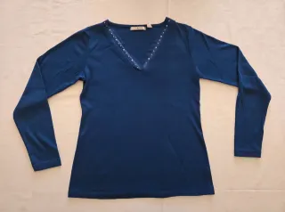 Camiseta Punto Roma Azul Manga Larga Mujer