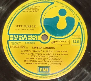 VINILO. DEEP PURPLE. LIVE IN LONDON. EDICIÓN 1982.