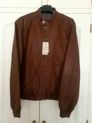 Chaqueta de Piel Mango Marrón Talla L