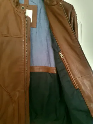 Chaqueta de Piel Mango Marrón Talla L
