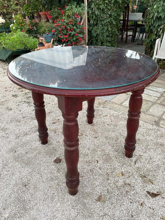 Mesa redonda madera + cristal