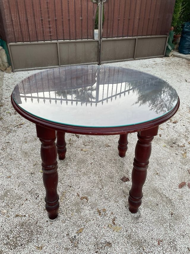 Mesa redonda madera + cristal