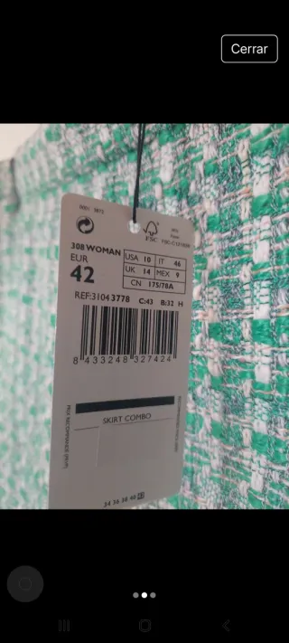 Falda Tweed Verde y Blanca Talla 42. 