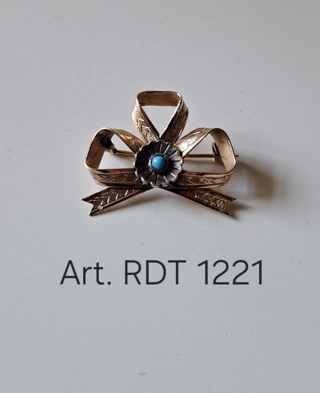 Spilla antica oro 9 kt fiore turchese anni '50