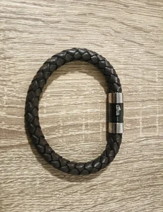 Bracciale intrecciato Lotus da uomo nero e argento