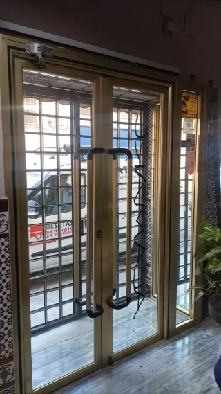 Puerta aluminio dorado negocio