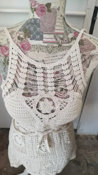 Vestido Crochet Corset Tiras Vintage