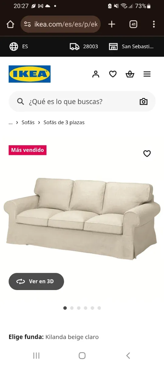 Sofá Ektorp Ikea 3 plazas + fundas de repuesto