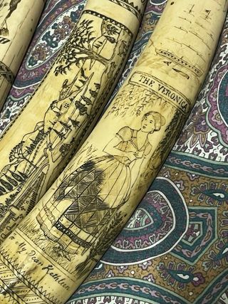 Scultura Scrimshaw Denti di Balena. 44cm