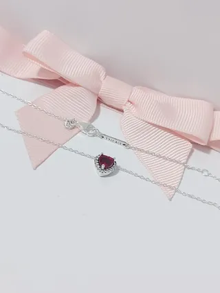 Collar Pandora Corazón Rojo y Plata