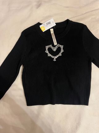 Maglione nero con cuore strass TU