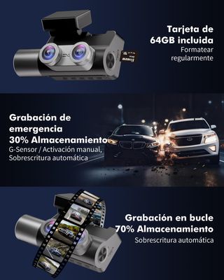 Frvesroe Dashcam 3 Canales 4K Wi-Fi GPS