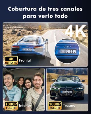 Frvesroe Dashcam 3 Canales 4K Wi-Fi GPS