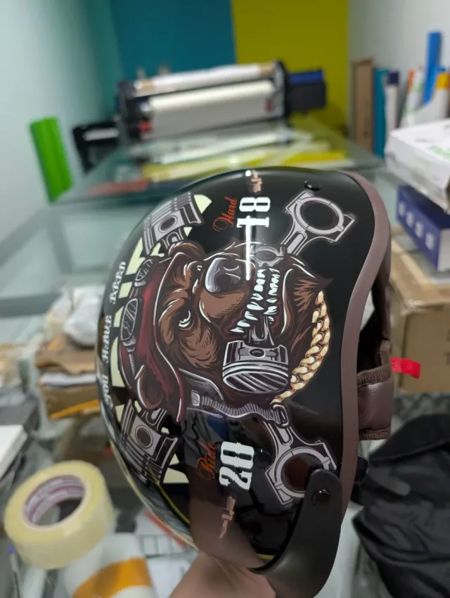 Casco Moto Abierto Diseño Oso y Pistones