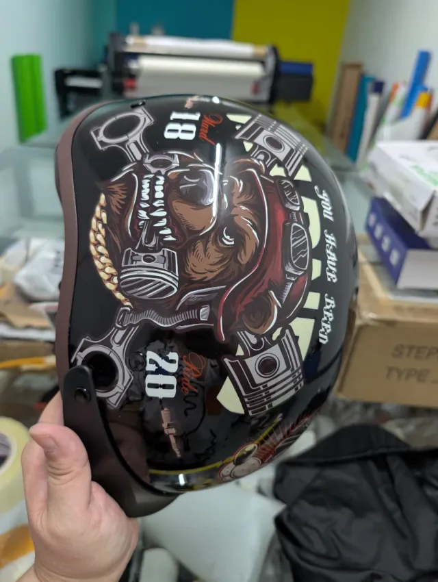 Casco Moto Abierto Diseño Oso y Pistones