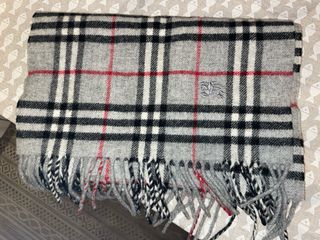 Bufanda Burberry Lana Tartán Gris Roja