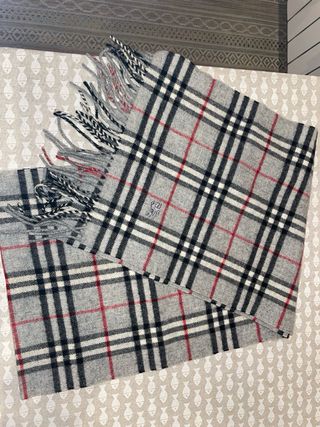 Bufanda Burberry Lana Tartán Gris Roja