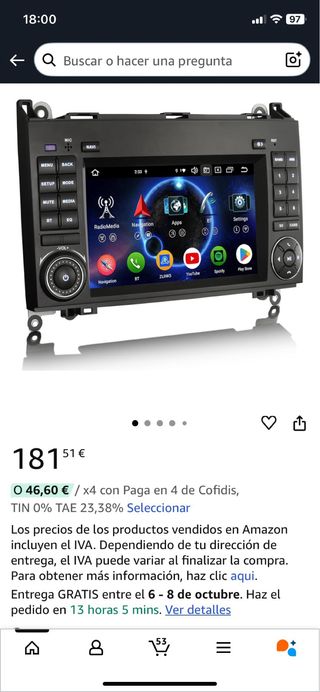 Pantalla Mercedes Android Auto 7”