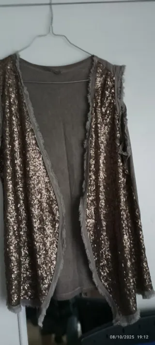 Chaleco lentejuelas marrón y dorado