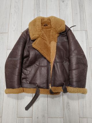 Chaqueta Aviador Piel Marrón y Beige