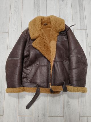 Chaqueta Aviador Piel Marrón y Beige
