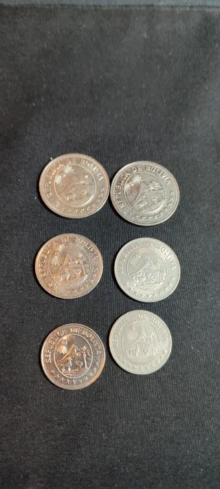 Lote 6 monedas Bolivia 50 c, 1 y 5 P