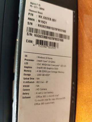 Portátil Acer Aspire F 15 negro