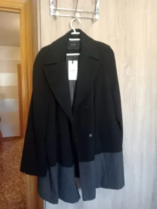 Abrigo paño oversize ANTEA negro y gris