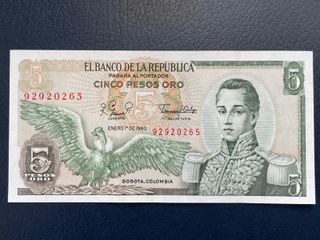 Billete Colombia 5 Pesos Oro 1980