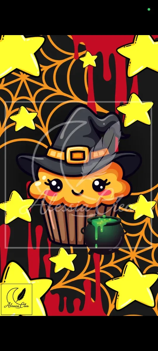 Sfondo digitale Halloween cupcake strega.
